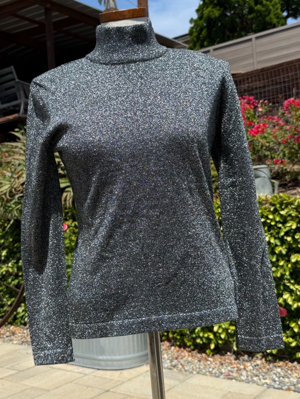 NEW Escada 1990s metallic knit turtleneck sweater